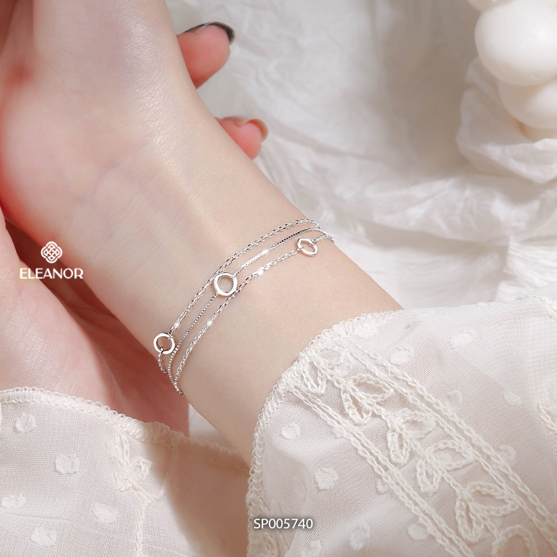 Vòng tay nữ bạc 925 Eleanor Accessories thiết kế ba dây mỏng mặt tròn phụ kiện trang sức 5740