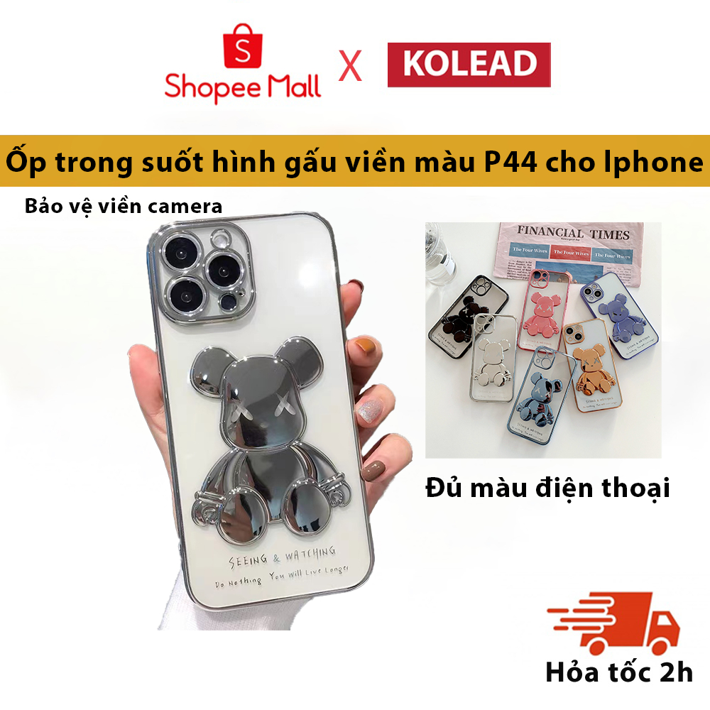[Series 11 12 13] Ốp điện thoại trong suốt hình gấu họa tiết 3D viền màu KOLEAD P44 13 12 11 Pro Promax