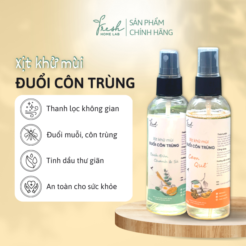 Bình xịt tinh dầu đuổi muỗi và côn trùng, khử mùi thơm phòng thiên nhiên Fresh Home Lab