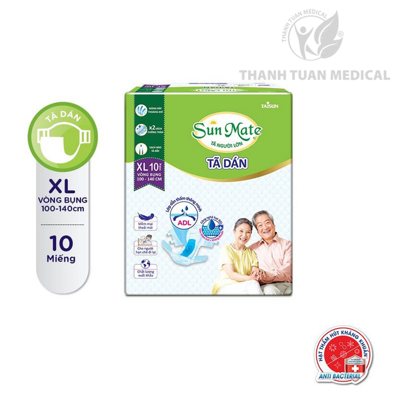 Tã Dán Người Lớn Sunmate Size M hoặc Ml Taisun (G/10m) Siêu mềm mại - Siêu khô thoáng