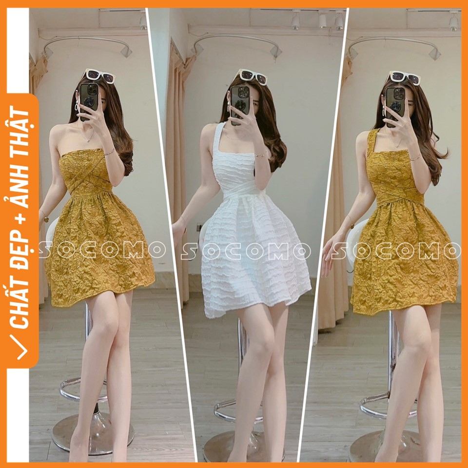 Váy đầm xốp xòe thiết kế đan chéo lưng cúp ngực Socomo V402023 - Hàng loại 1, chất đẹp- Giá tốt