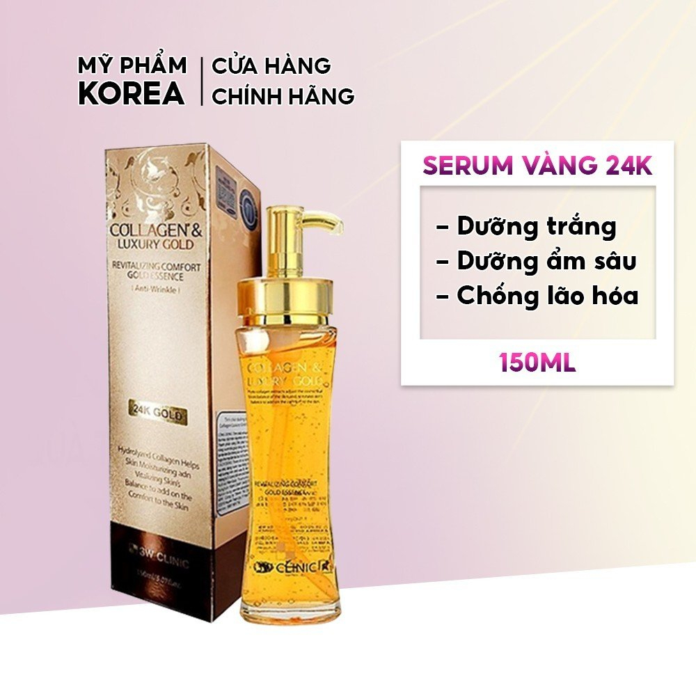 Serum vàng 24k dưỡng trắng da dưỡng ẩm Luxury Gold chống lão hóa căng bóng da 3W Clinic Hàn Quốc 150ml