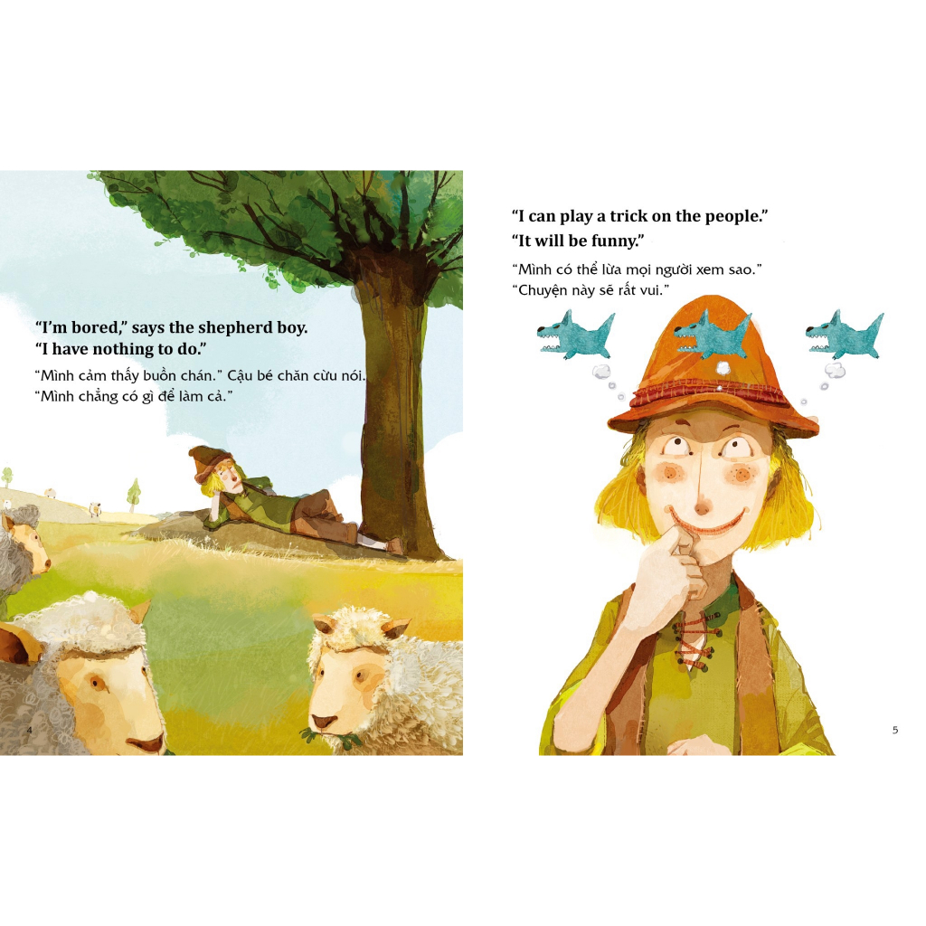 Sách Học tiếng Anh cùng truyện ngụ ngôn Aesop - Cậu bé chăn cừu và con sói - The Shepherd Boy and the Wolf