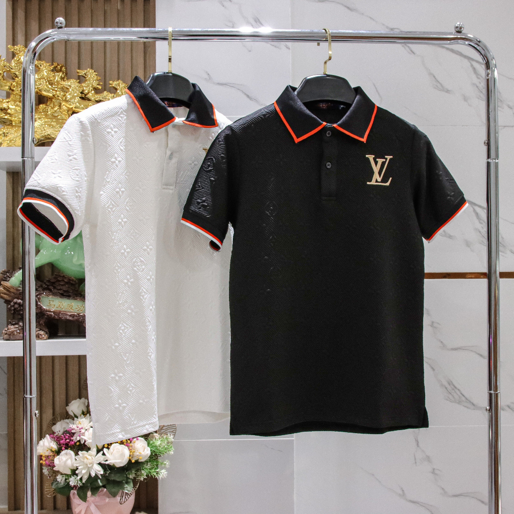 Áo thun polo chất cotton co dãn dập nổi kèm thêu logo hai màu đen trắng phối cổ cao cấp sang trọng YUKI OUTFIT | BigBuy360 - bigbuy360.vn