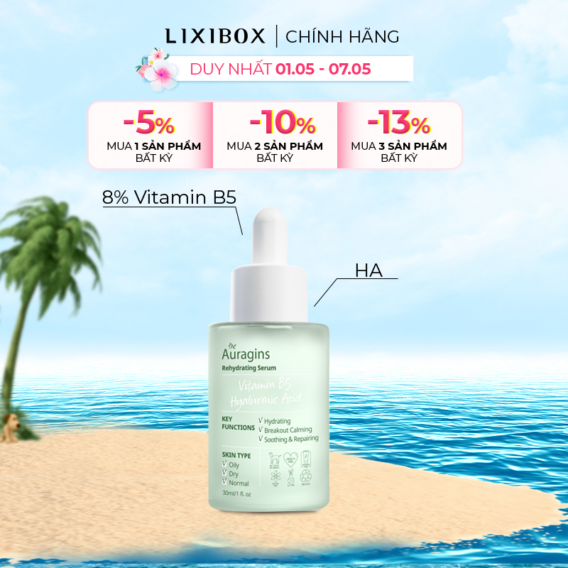 Tinh Chất Cấp Ẩm Phục Hồi The Auragins 8% Vitamin B5 & Hyaluronic Acid Serum 30ml