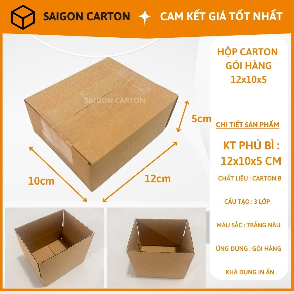 Hộp carton đóng gói hàng online ship COD size 12x10x5 cm - mua 40 tặng 10 hộp - sản xuất bởi SÀI GÒN CARTON