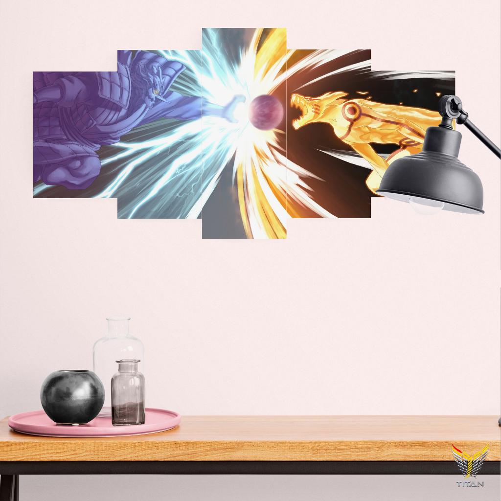 Bộ 5 tranh ghép, Decal dán tường chủ đề Naruto, sẵn băng keo, tranh decor anime, set 5 tranh dán tường