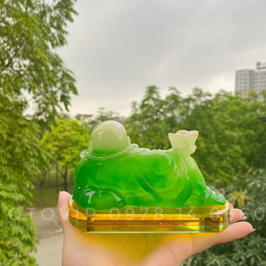 Tượng di lặc đặt táp lô xe ô tô nằm vàng ngọc- xanh ngọc-Tượng Phật Di Lặc Ngọc Phong Thủy Mang Lại Bình An May Mắn ✨