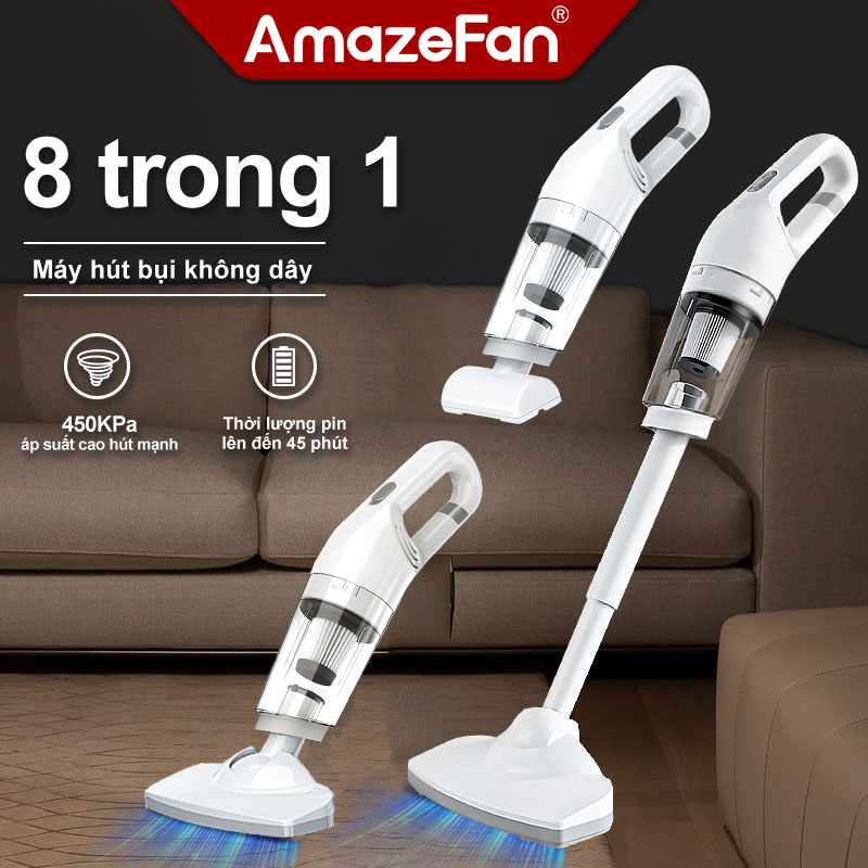 AmazFan máy hút bụi không dây Đa chức 45000Pa Máy hút bụi cho thú cưng sàn Vacuum Cleaner
