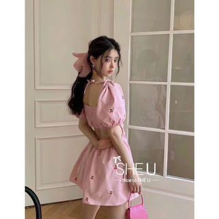[ORDER] Váy hồng cherry khoét eo (có ảnh thật)