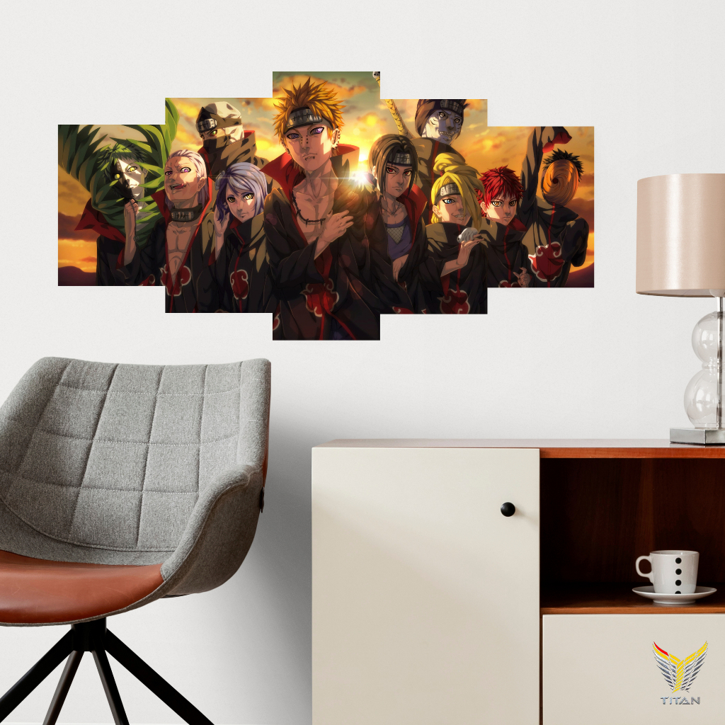 Bộ 5 tranh ghép, Decal dán tường chủ đề Naruto, sẵn băng keo, tranh decor anime, set 5 tranh dán tường