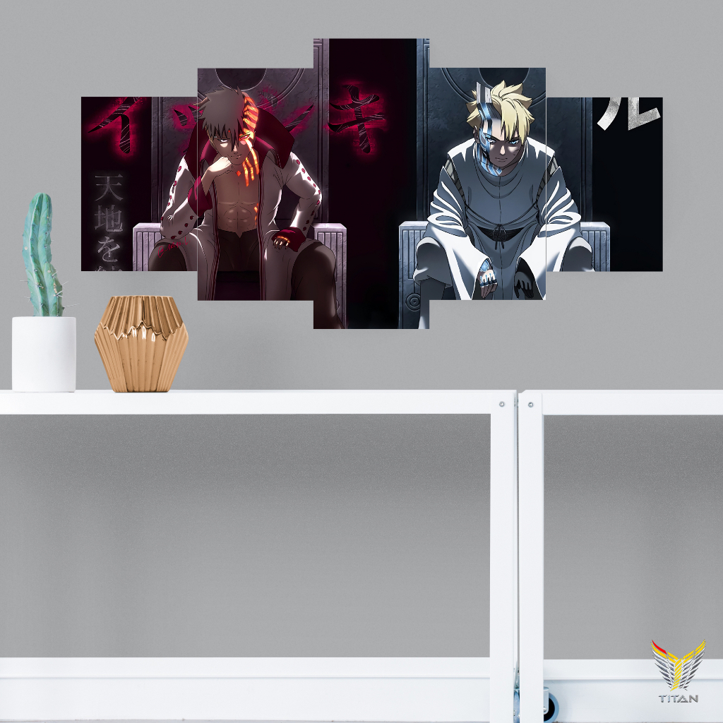 Bộ 5 tranh ghép, Decal dán tường chủ đề Naruto, sẵn băng keo, tranh decor anime, set 5 tranh dán tường