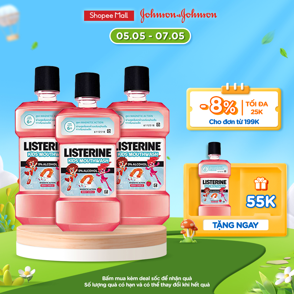 Bộ 3 chai Nước Súc Miệng Listerine Kids Mouthwash Dành Riêng Cho Trẻ Trên 6 Tuổi 250mlx3 - 540023585