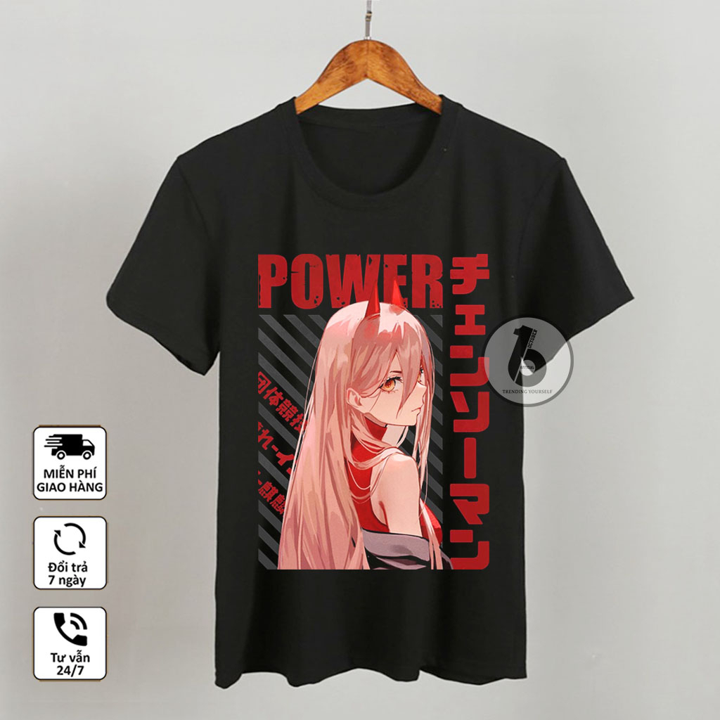 Áo Chainsaw Man , Áo Anime in hình Power, Denji, Pochita, Makima mẫu mới, chất vải co giãn 4 chiều