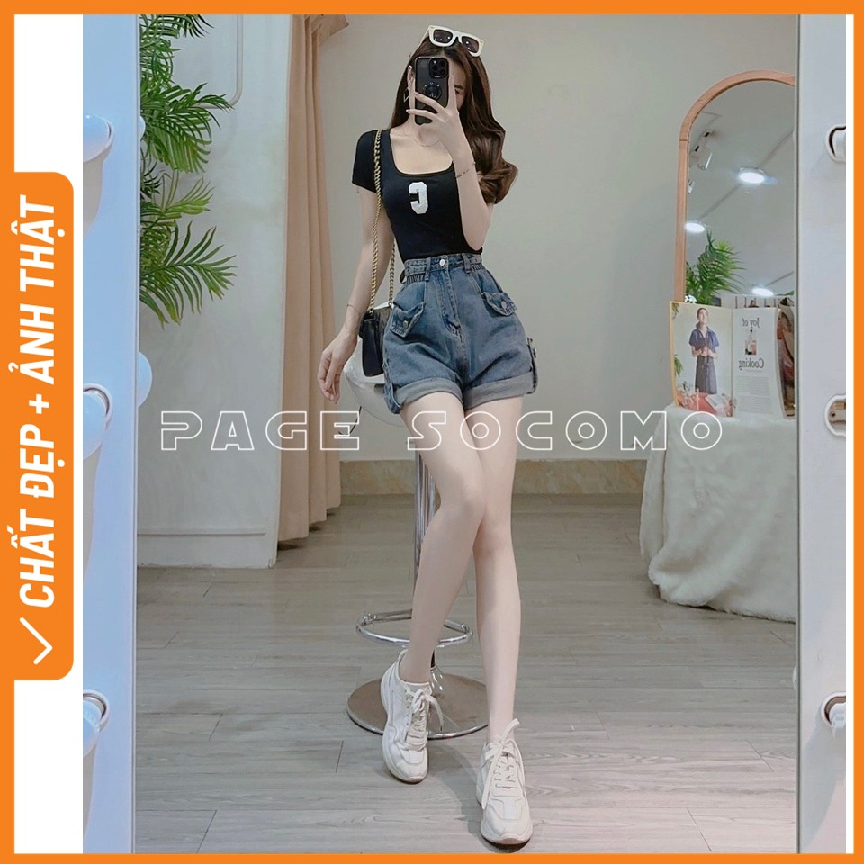 Áo phông hoạ tiế chữ C thiết kế cổ vuông Socomo A332023 - Hàng Loại 1, Chất Đẹp - Giá tốt