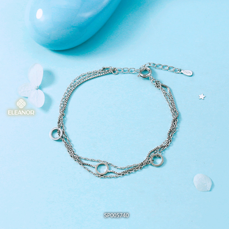 Vòng tay nữ bạc 925 Eleanor Accessories thiết kế ba dây mỏng mặt tròn phụ kiện trang sức 5740