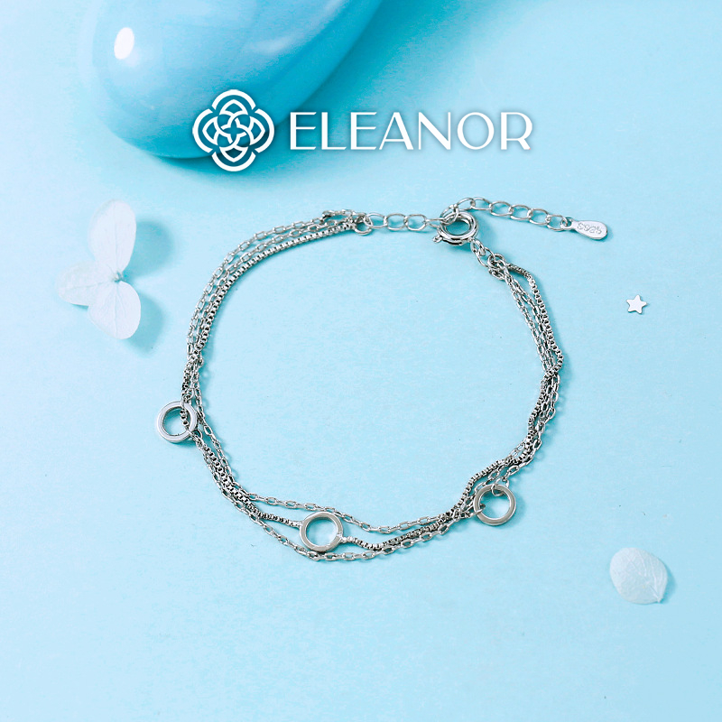 Vòng tay nữ bạc 925 Eleanor Accessories thiết kế ba dây mỏng mặt tròn phụ kiện trang sức 5740