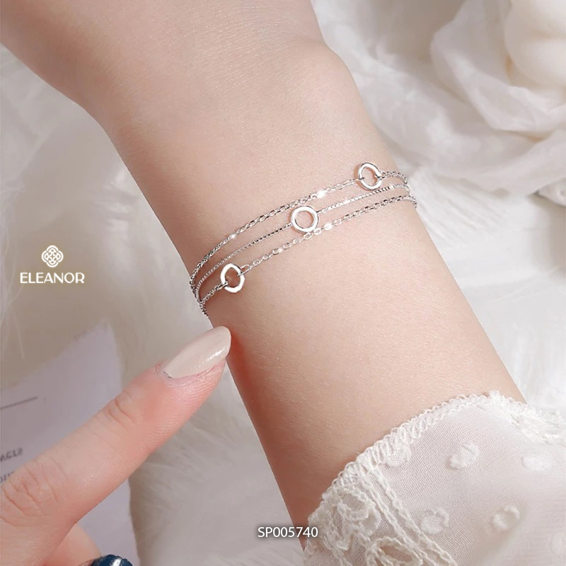 Vòng tay nữ bạc 925 Eleanor Accessories thiết kế ba dây mỏng mặt tròn phụ kiện trang sức 5740