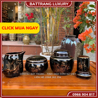 Bộ phụ kiện bộ ấm chén vinh hoa phú quý men đen