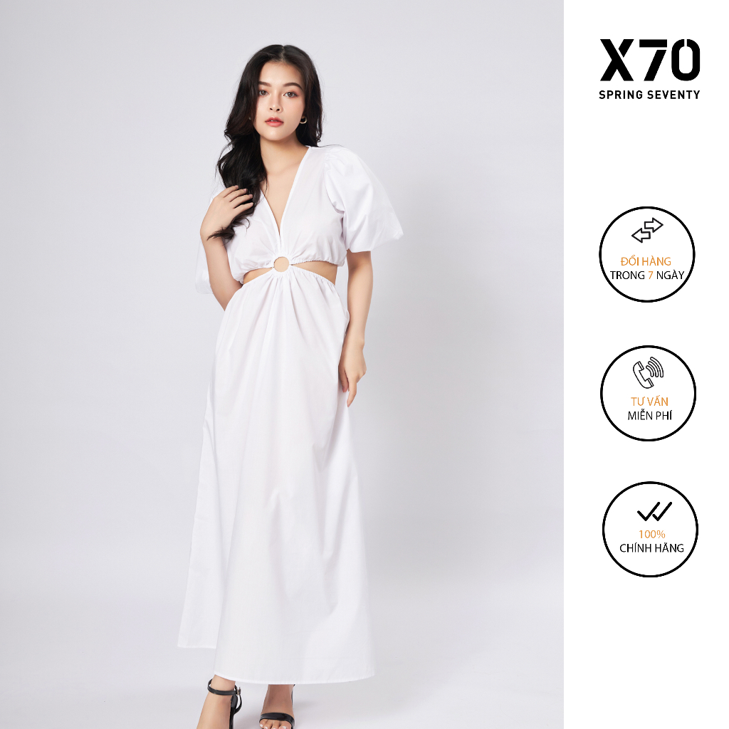 Đầm Nữ Trơn Dáng Dài Thiết Kế Khoét Eo Tay Phồng Thời Trang X70 - 00800003