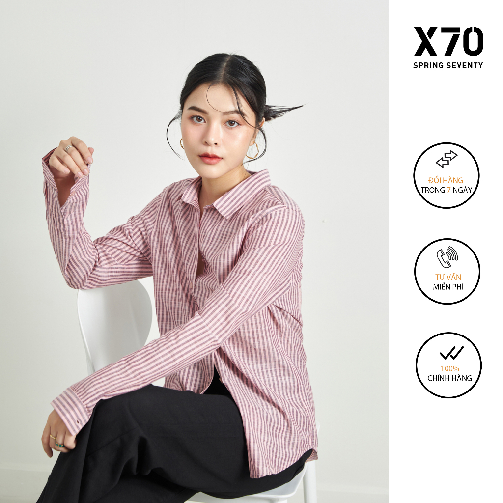 Áo Sơ Mi Linen Nữ Tay Dài Thiết Kế Sọc Thời Trang X70 - 01600001