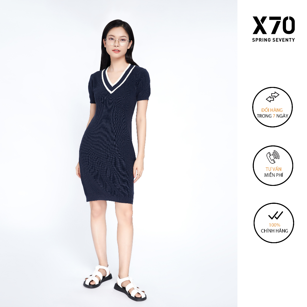 Đầm Body Nữ Tay Ngắn Dệt Kim Kiểu Dáng Ôm Body Thiết Kế Cổ Tim Thời Trang X70 - 00640014