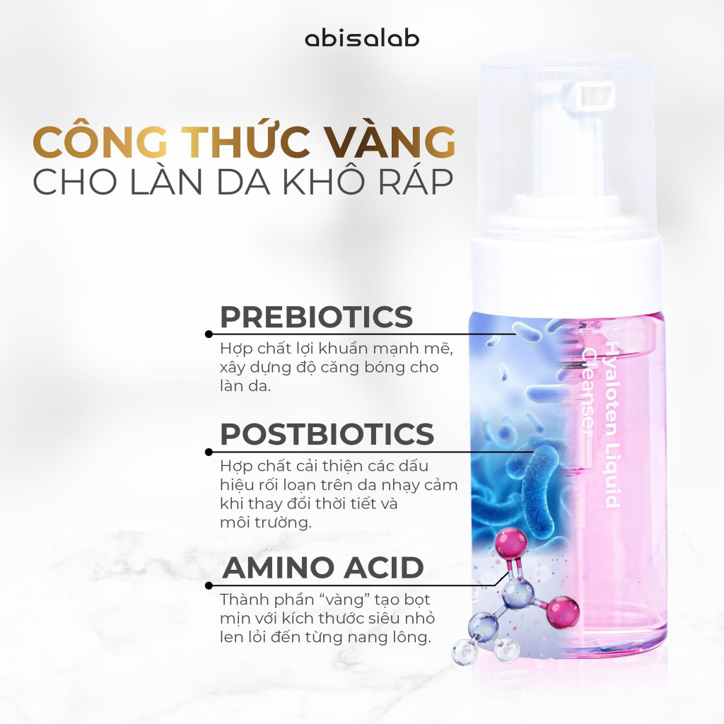 Gel rửa mặt Abisalab - HYALOTEN LIQUID CLEANSER ⚡ CHÍNH HÃNG ⚡ Gel rửa mặt cân bằng hệ vi sinh cho một làn da khỏe mạnh