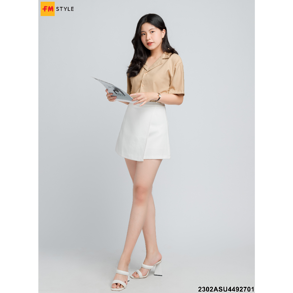 Áo sơ mi cổ vest nữ FM STYLE tay ngắn màu trơn thời trang basic phong cách Hàn Quốc 23042457