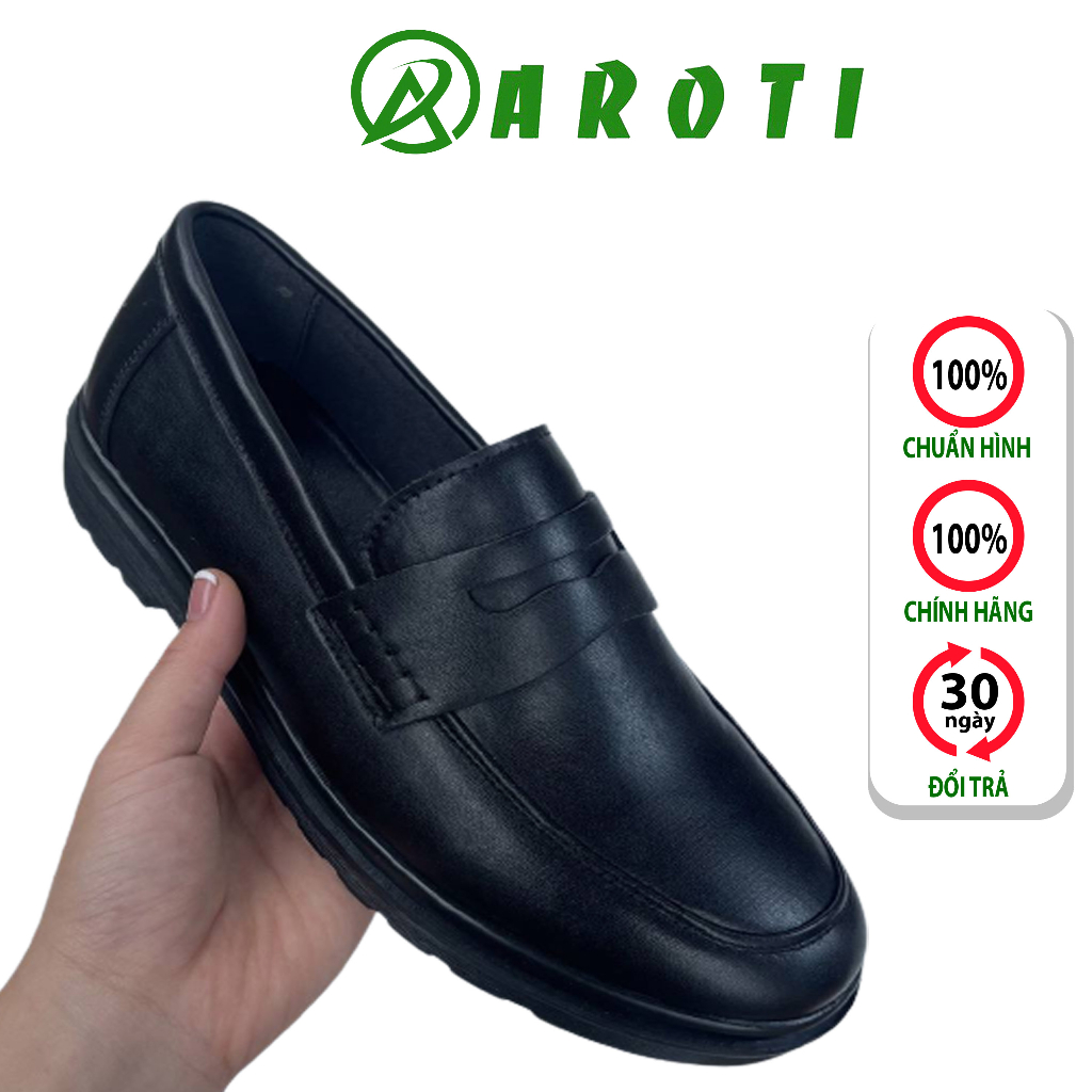 Giày Lười Nam AROTI Form Loafer Chất Da Đẹp Cao Cấp,Đế Khâu giúp tăng 3 cm Dáng Mọi Lịch Lãm Màu Đen - Đủ size  G608-Đen
