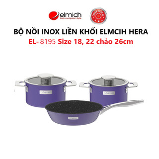  Bộ nồi inox liền khối Elmich Hera Size 18, 22 chảo 26cm ( Màu Xanh/ Vàng/ Tím )