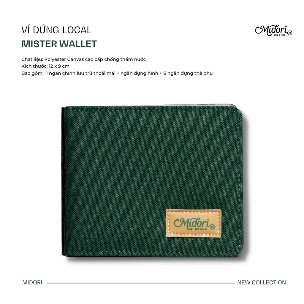 Ví Vải Đứng Mister Wallet Nam Nữ Polyester Siêu Bền Đẹp Chống Nước Unisex local brand chính hãng M Midori