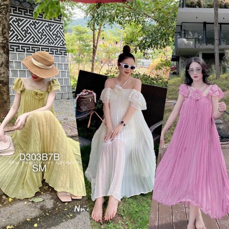 Váy Bầu Thiết Kế ,Váy Maxi Dập Ly Cổ Yếm Đính Hoa Ngực Dáng Dài Suông Rộng Lụa 2 Lớp Chuẩn Đẹp -D3037