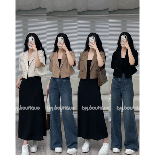 Áo vest croptop tay cộc đệm vai 1 lớp, áo vest nữ công sở Hàng Quảng Châu LYY BOUTIQUE