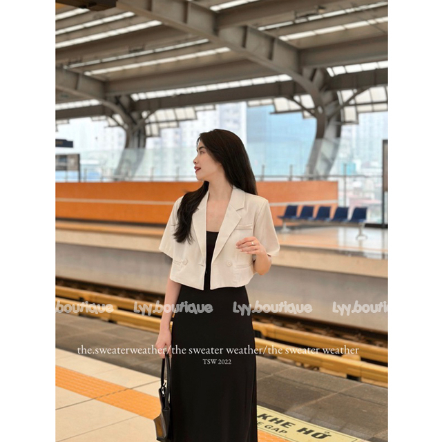 Áo vest croptop tay cộc đệm vai 1 lớp, áo vest nữ công sở Hàng Quảng Châu LYY BOUTIQUE