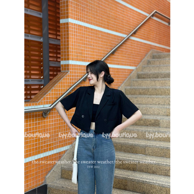 Áo vest croptop tay cộc đệm vai 1 lớp, áo vest nữ công sở Hàng Quảng Châu LYY BOUTIQUE