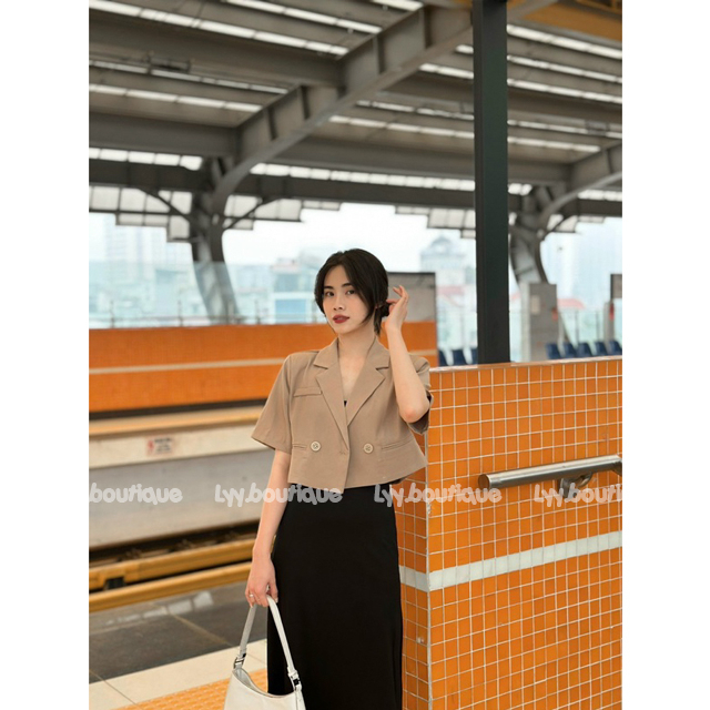 Áo vest croptop tay cộc đệm vai 1 lớp, áo vest nữ công sở Hàng Quảng Châu LYY BOUTIQUE