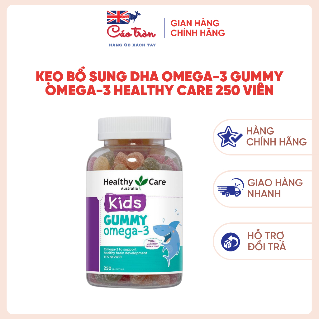 Kẹo Bổ Sung DHA Omega-3 Gummy Omega-3 Healthy Care Hỗ Trợ Sức Khoẻ Tiêu Hoá Tốt Phát Triển Trí Thông Minh Cho Bé Lọ 250