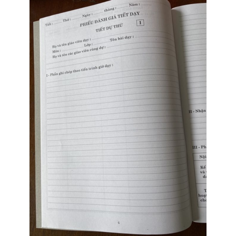 Sổ Dự Giờ Cấp THCS và THPT