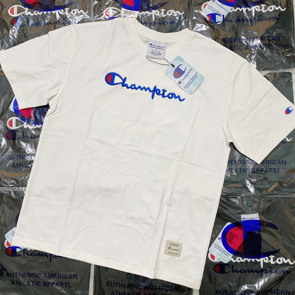 Áo champion chữ thêu nổi full tag mạc tay thêu logo Tee Plus