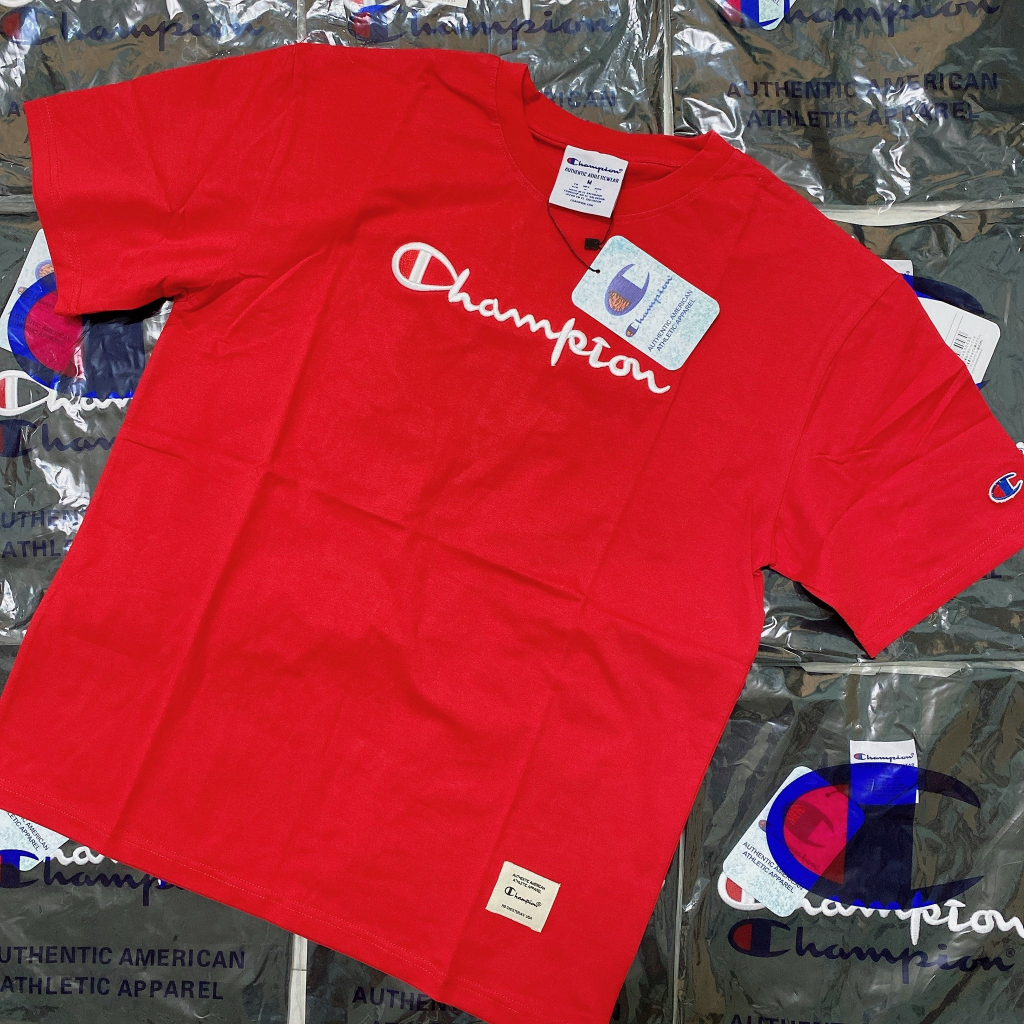 Áo champion chữ thêu nổi full tag mạc tay thêu logo Tee Plus