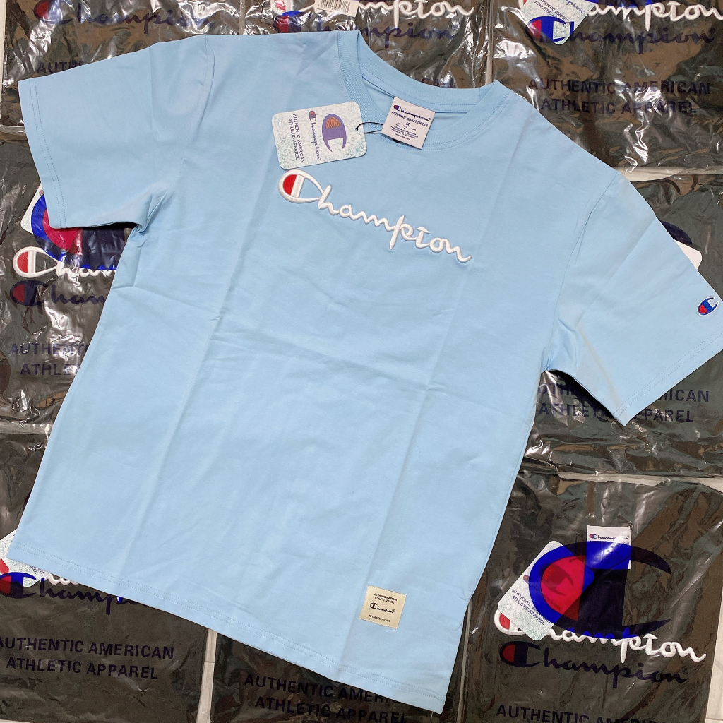 Áo champion chữ thêu nổi full tag mạc tay thêu logo Tee Plus