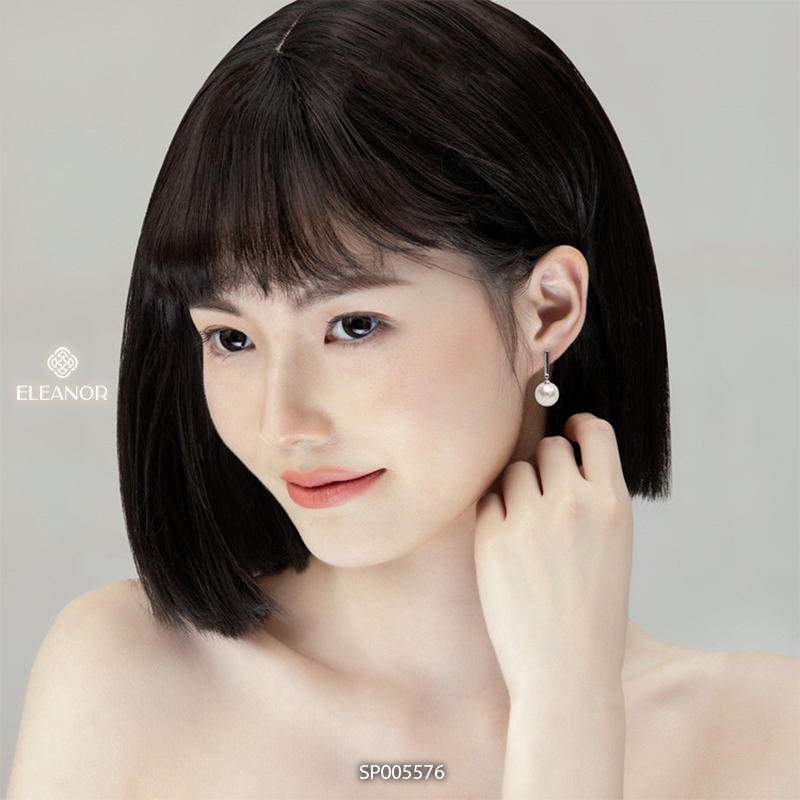 Bông tai nữ chuôi bạc 925 Eleanor Accessories đính ngọc trai nhân tạo hình chữ D phụ kiện trang sức 5576