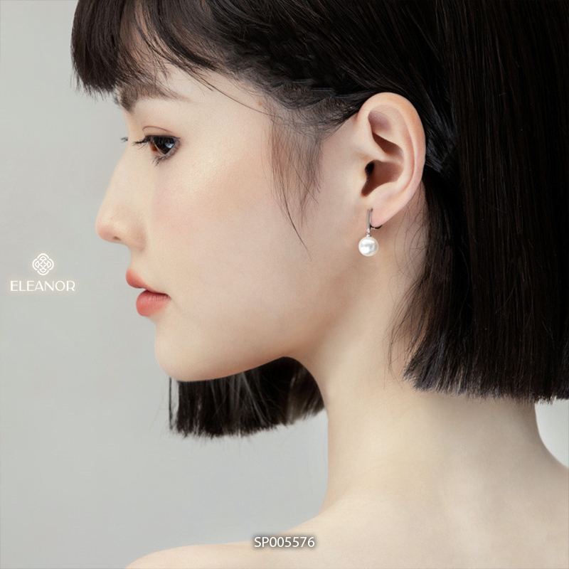 Bông tai nữ chuôi bạc 925 Eleanor Accessories đính ngọc trai nhân tạo hình chữ D phụ kiện trang sức 5576