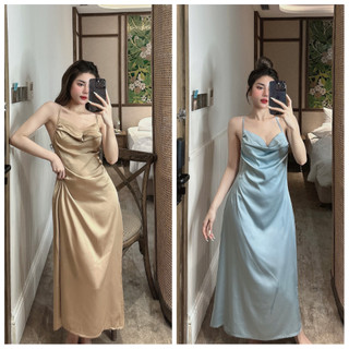 Đầm dài maxi 2 hai dây, chất liệu lụa tatin 7 màu - DD7M2D