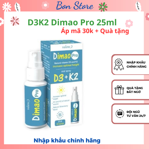 [Áp mã 30k + Tặng quà]VitaminD3K2 Dimao Pro dạng xịt, tăng cường hấp thu canxi, vitamin d3 k2 (Lọ 25ml)