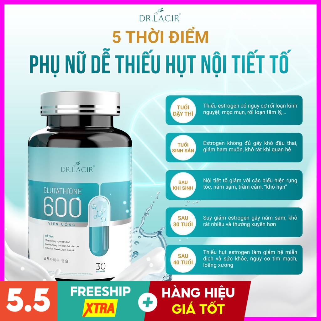 Viên Uống Nám Trắng Da Chính Hãng Hạn Chế Lão Hoá Da Glutathione 600 Dr Lacir