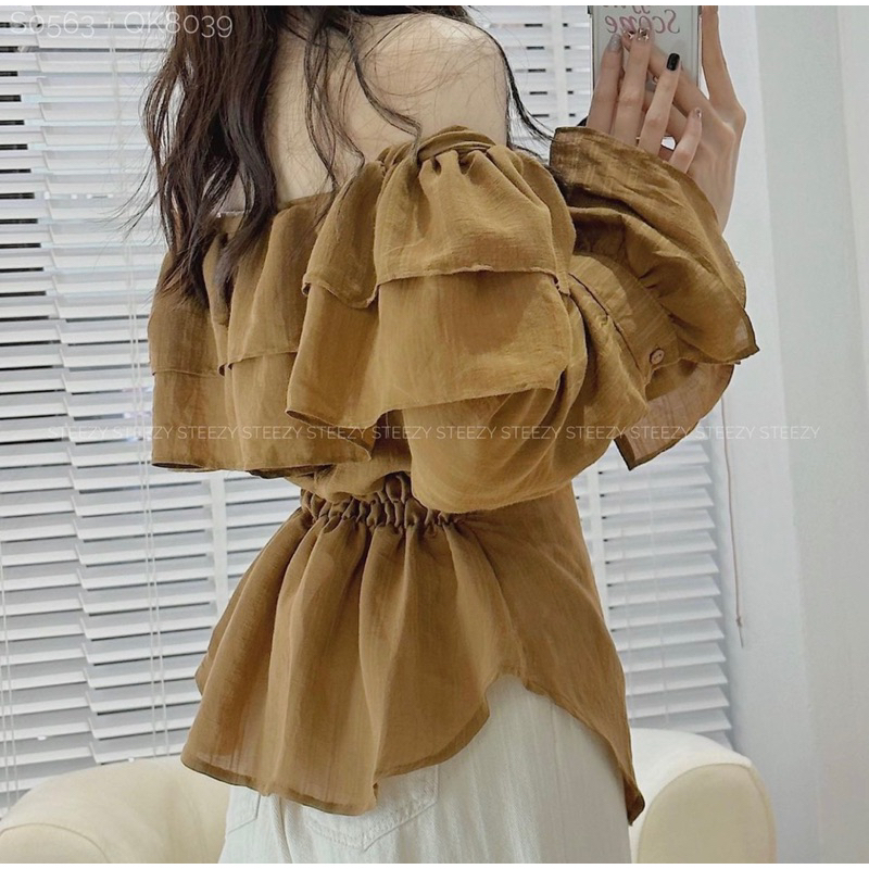 [NEW]ÁO SƠMI TRỄ VAI BÈO TẦNG TAY LOE CÚC DÓC XẺ TRƯỚC tiều thư