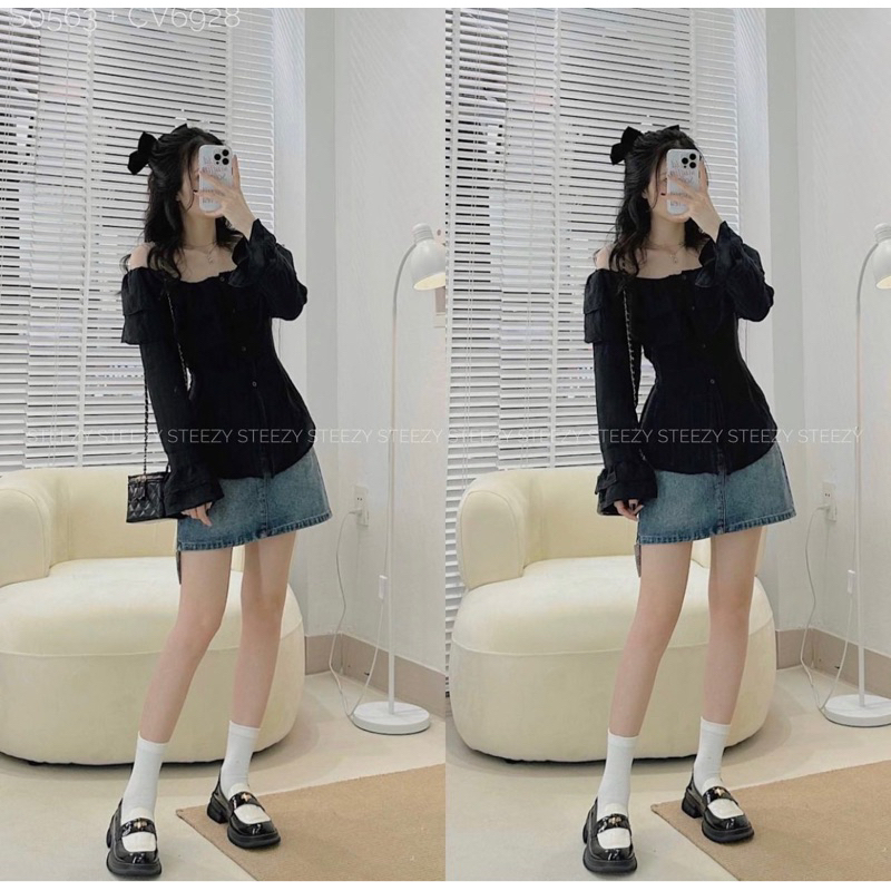 [NEW]ÁO SƠMI TRỄ VAI BÈO TẦNG TAY LOE CÚC DÓC XẺ TRƯỚC tiều thư