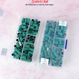 Hộp 100 cục nhám giấy mài móng xanh mịn xanh nhám có cây gắn mài phá gel mài nhám mịn móng
