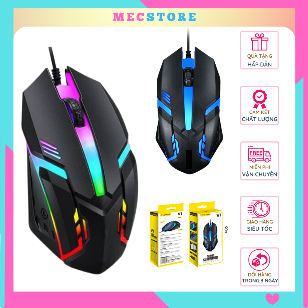 Chuột máy tính có dây gaming giá rẻ T WOLF V1 LED RGB - Mecstore